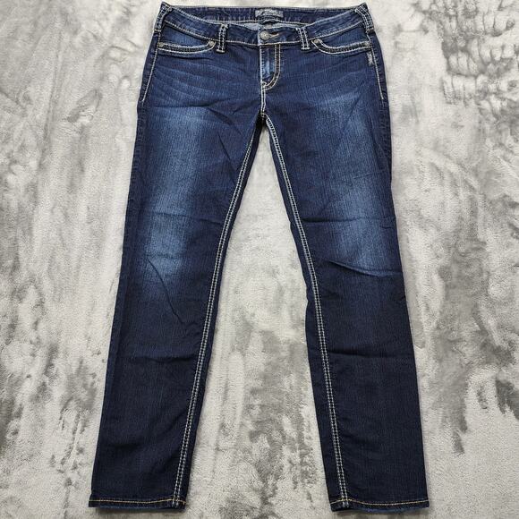 Silver Jeans Womens W36/L31 Blue Dark Wash Suki Jegging Low Rise Straight Leg - Picture 1 of 14